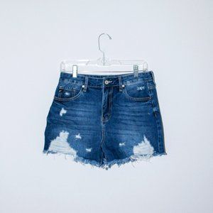 KanCan Striped Pocked Distressed Jean Shorts